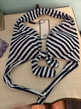 Retro Stage Women’s Navy & White Striped Halter Bikini Top